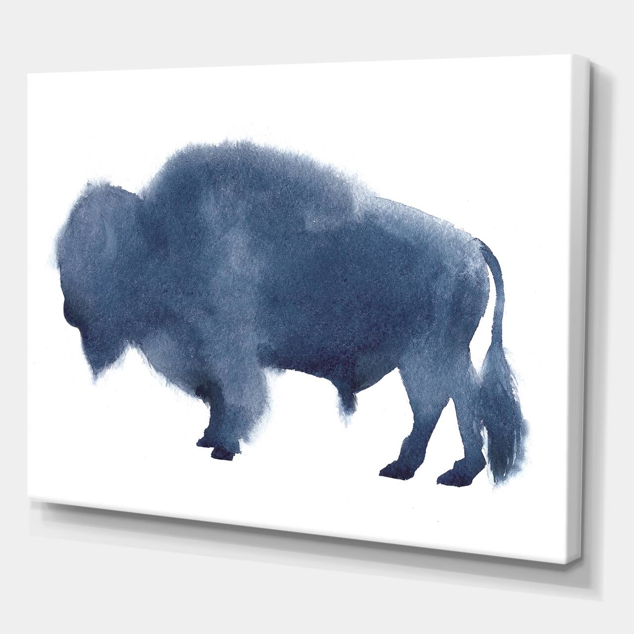 Designart - Navy Blue Bison Silhouette - Farmhouse Canvas Wall Art Print